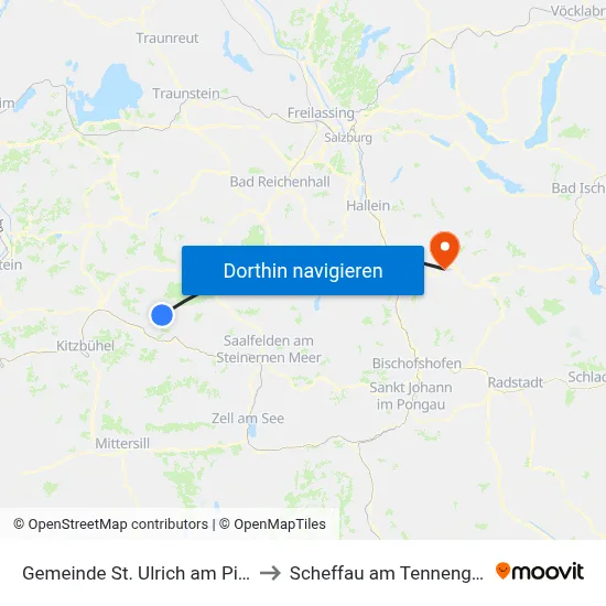 Gemeinde St. Ulrich am Pillersee to Scheffau am Tennengebirge map
