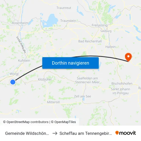 Gemeinde Wildschönau to Scheffau am Tennengebirge map