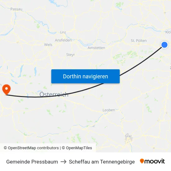 Gemeinde Pressbaum to Scheffau am Tennengebirge map