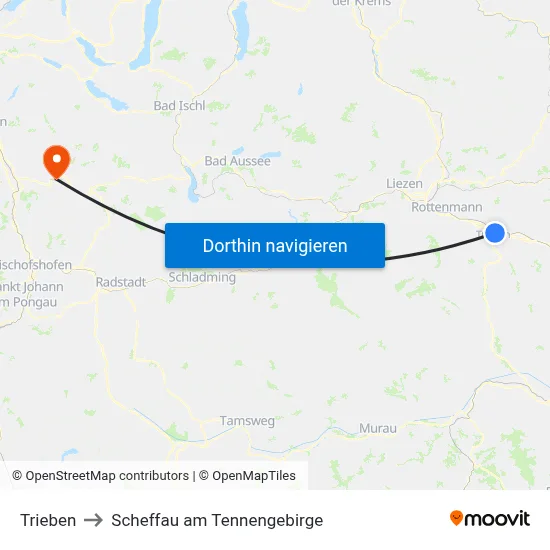 Trieben to Scheffau am Tennengebirge map