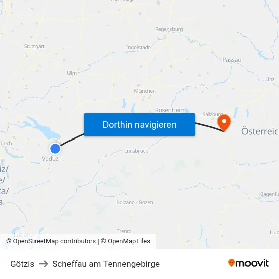 Götzis to Scheffau am Tennengebirge map