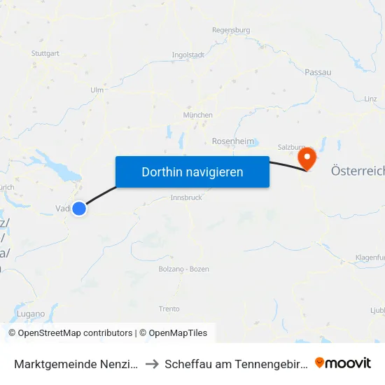 Marktgemeinde Nenzing to Scheffau am Tennengebirge map