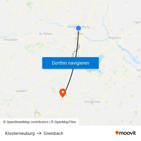 Klosterneuburg to Greinbach map