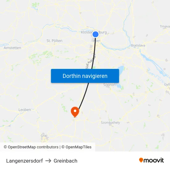 Langenzersdorf to Greinbach map
