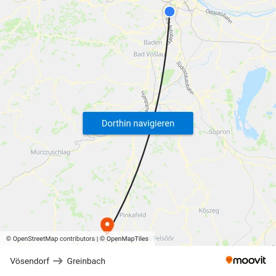 Vösendorf to Greinbach map