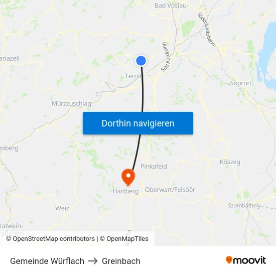 Gemeinde Würflach to Greinbach map
