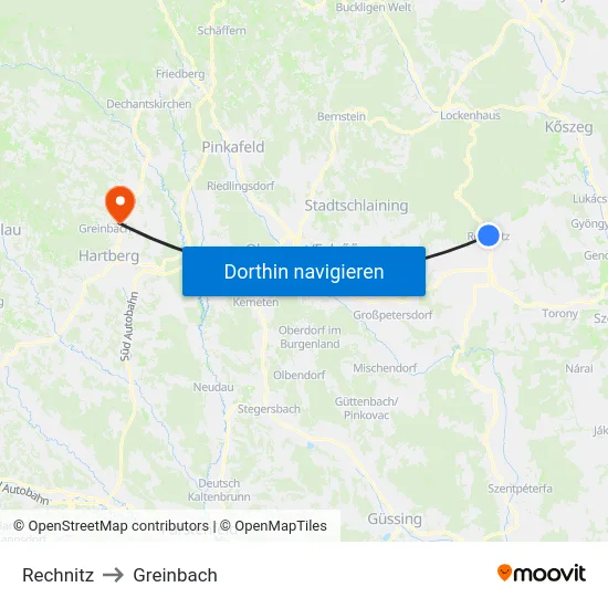 Rechnitz to Greinbach map