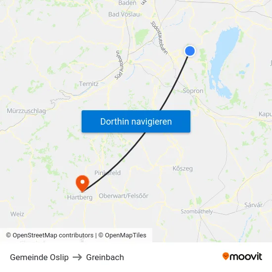Gemeinde Oslip to Greinbach map