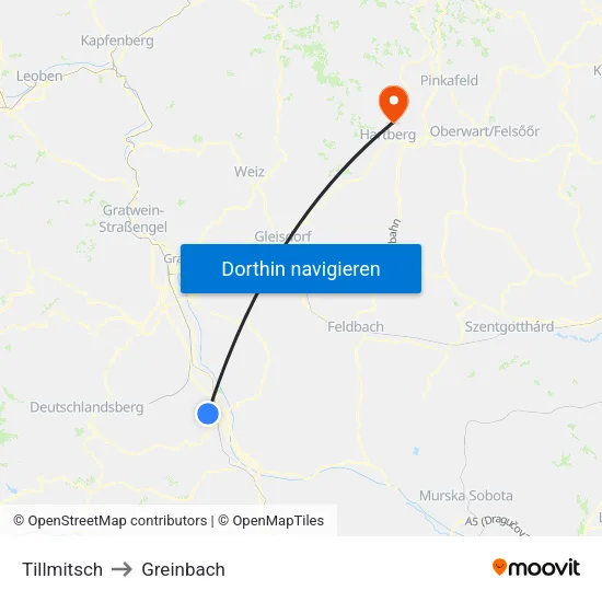 Tillmitsch to Greinbach map