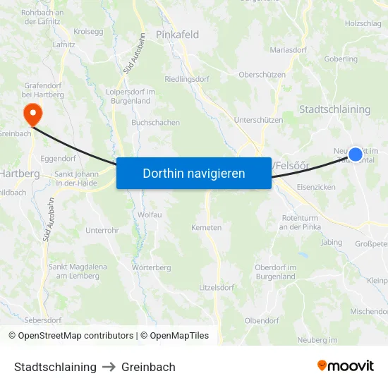 Stadtschlaining to Greinbach map