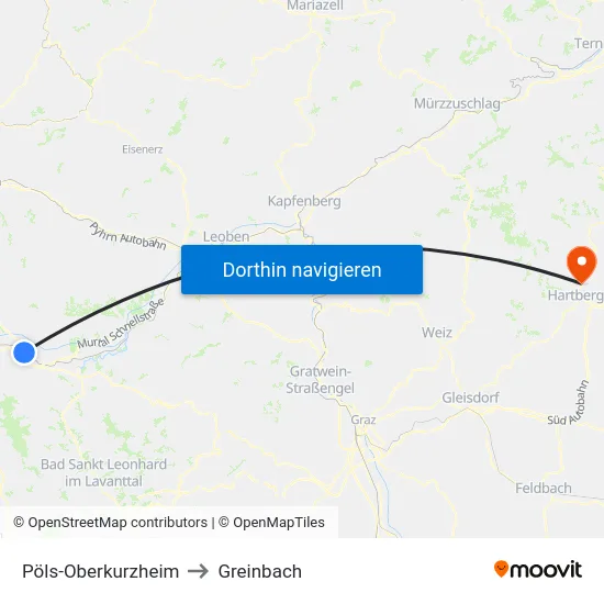 Pöls-Oberkurzheim to Greinbach map