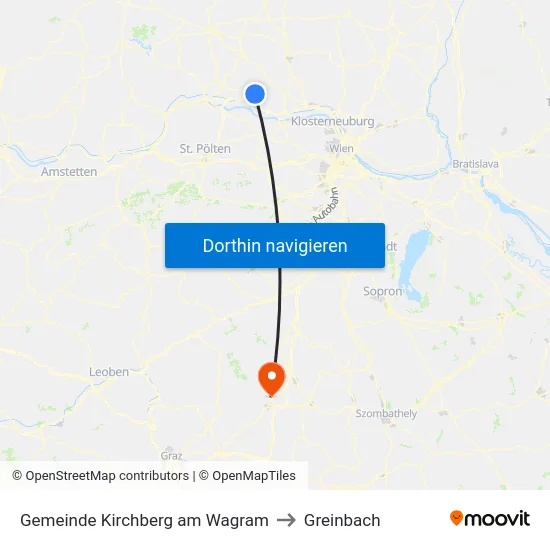 Gemeinde Kirchberg am Wagram to Greinbach map