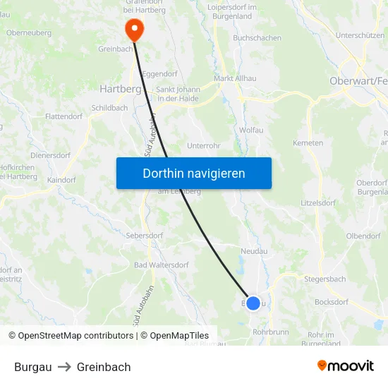 Burgau to Greinbach map