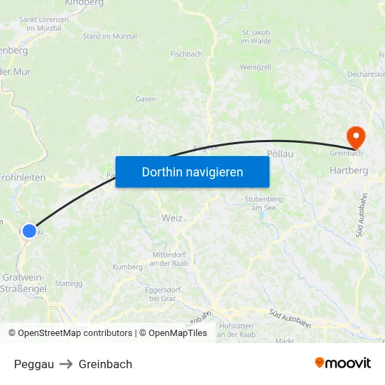 Peggau to Greinbach map