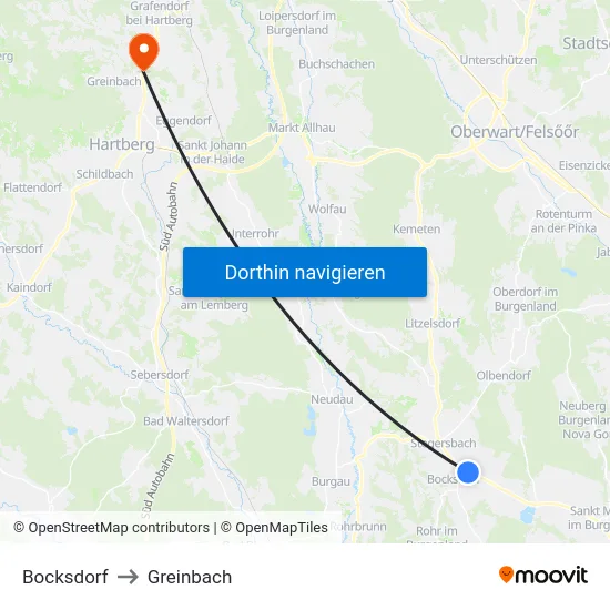 Bocksdorf to Greinbach map