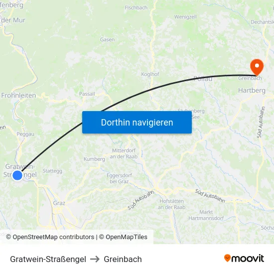 Gratwein-Straßengel to Greinbach map