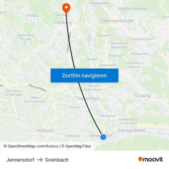 Jennersdorf to Greinbach map