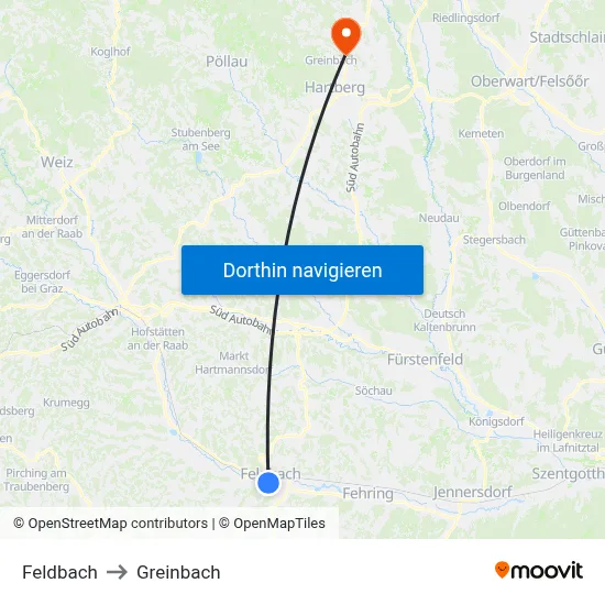 Feldbach to Greinbach map