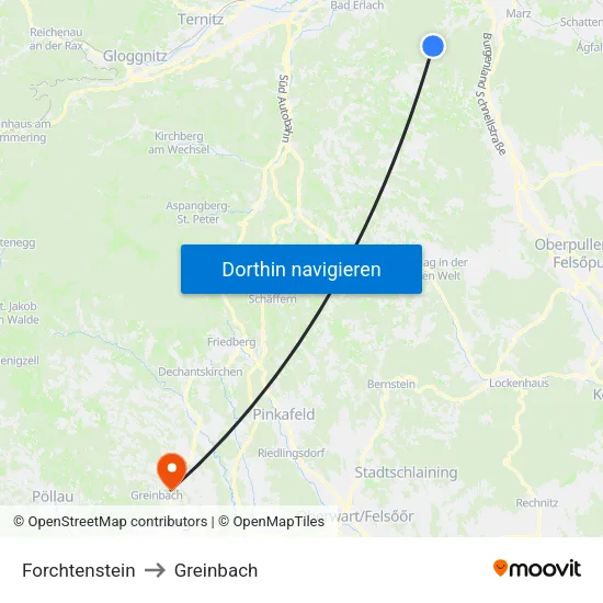 Forchtenstein to Greinbach map