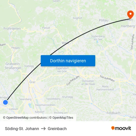 Söding-St. Johann to Greinbach map
