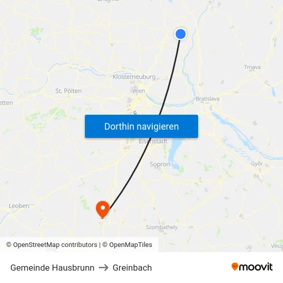 Gemeinde Hausbrunn to Greinbach map