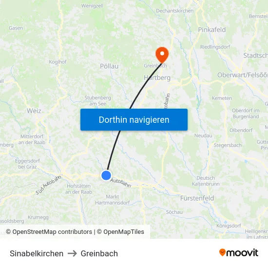 Sinabelkirchen to Greinbach map