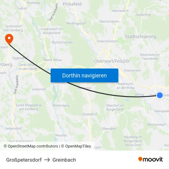 Großpetersdorf to Greinbach map