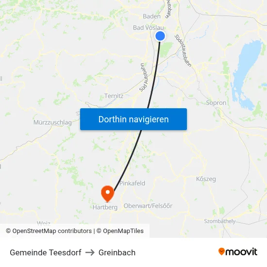 Gemeinde Teesdorf to Greinbach map