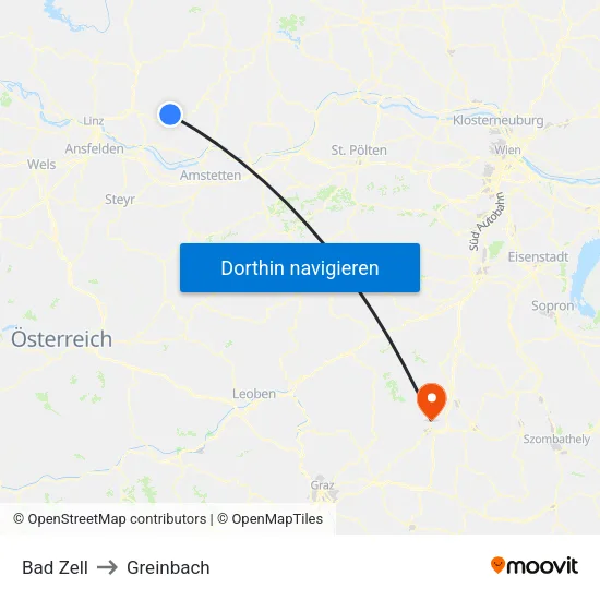 Bad Zell to Greinbach map