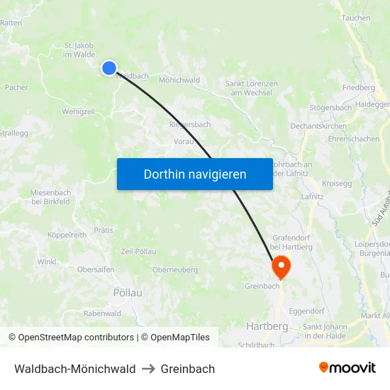 Waldbach-Mönichwald to Greinbach map