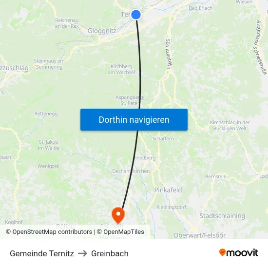 Gemeinde Ternitz to Greinbach map