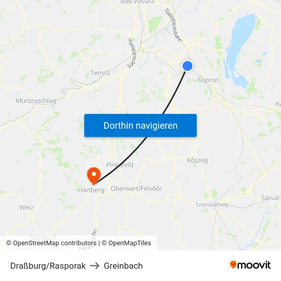 Draßburg/Rasporak to Greinbach map