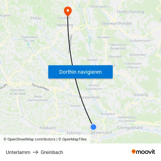 Unterlamm to Greinbach map