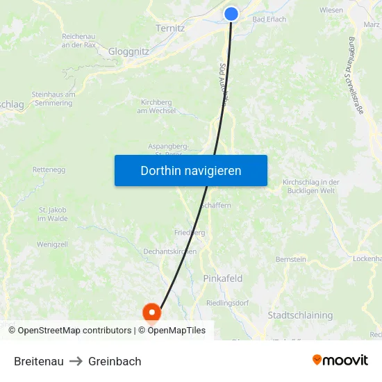 Breitenau to Greinbach map