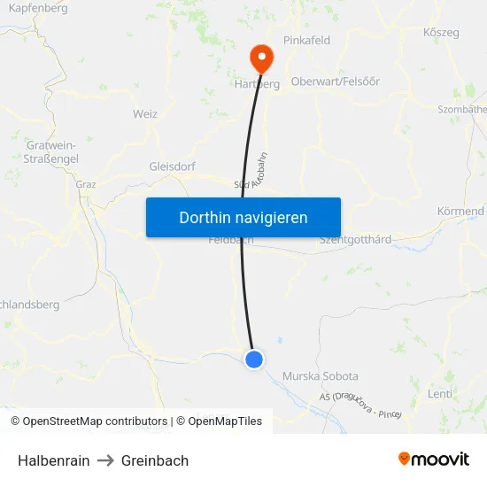 Halbenrain to Greinbach map