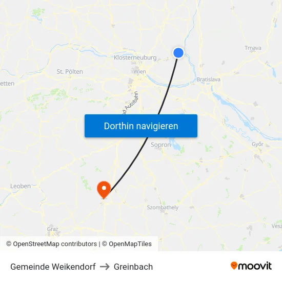 Gemeinde Weikendorf to Greinbach map