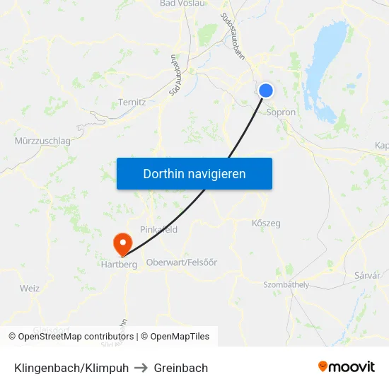 Klingenbach/Klimpuh to Greinbach map