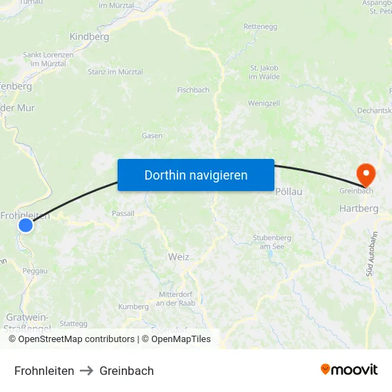 Frohnleiten to Greinbach map