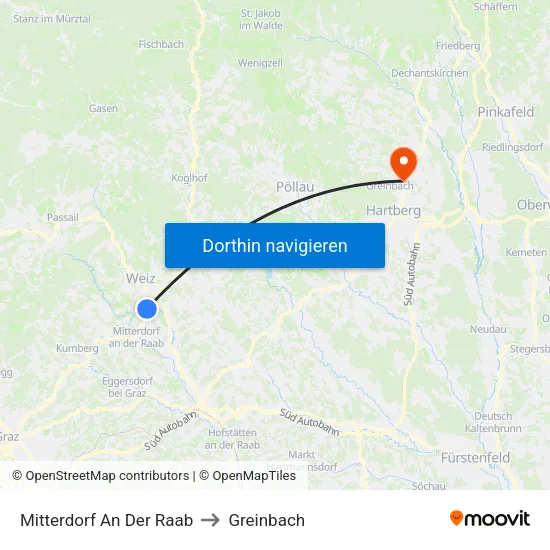 Mitterdorf An Der Raab to Greinbach map