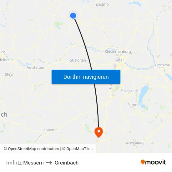 Irnfritz-Messern to Greinbach map