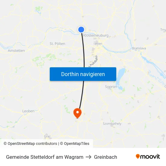 Gemeinde Stetteldorf am Wagram to Greinbach map