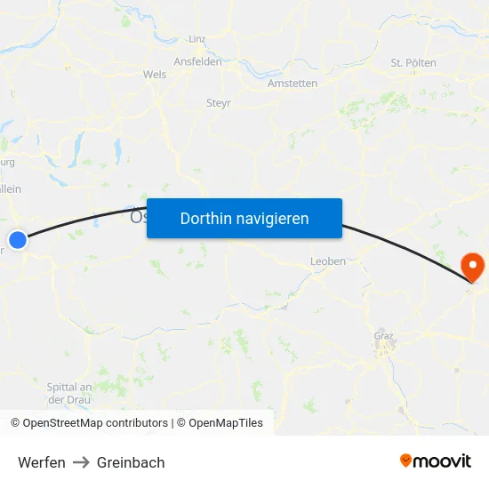 Werfen to Greinbach map