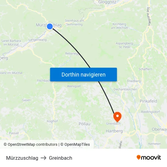 Mürzzuschlag to Greinbach map