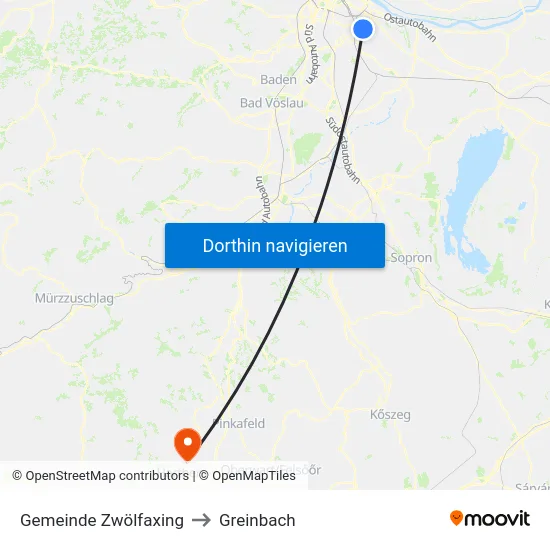 Gemeinde Zwölfaxing to Greinbach map