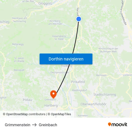 Grimmenstein to Greinbach map