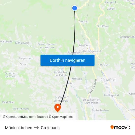 Mönichkirchen to Greinbach map
