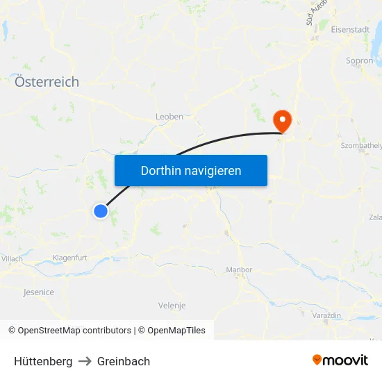 Hüttenberg to Greinbach map
