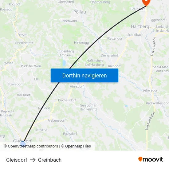 Gleisdorf to Greinbach map