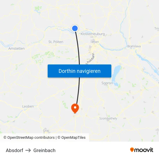 Absdorf to Greinbach map
