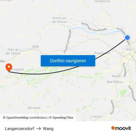 Langenzersdorf to Wang map